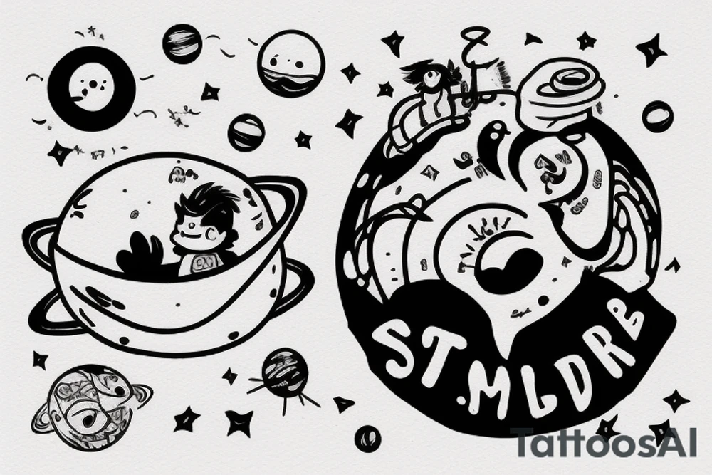small guy sitting on the planet with his best friend tattoo idea