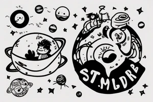 small guy sitting on the planet with his best friend tattoo idea