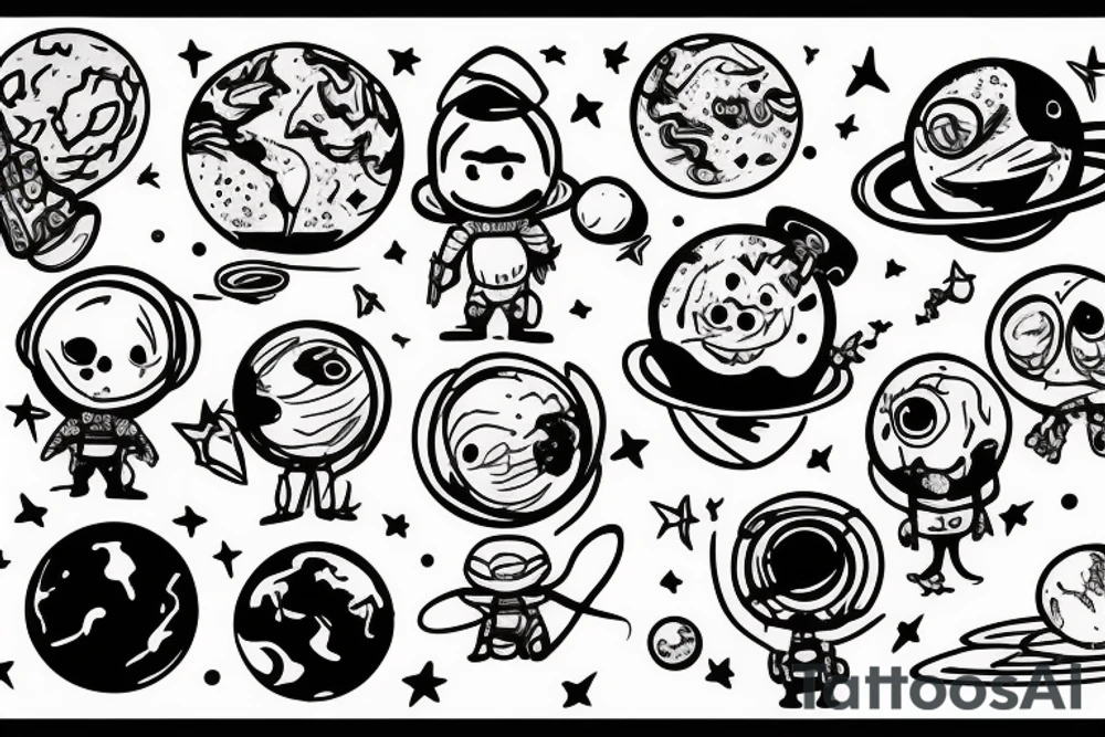 small guy sitting on the planet with his best friend tattoo idea