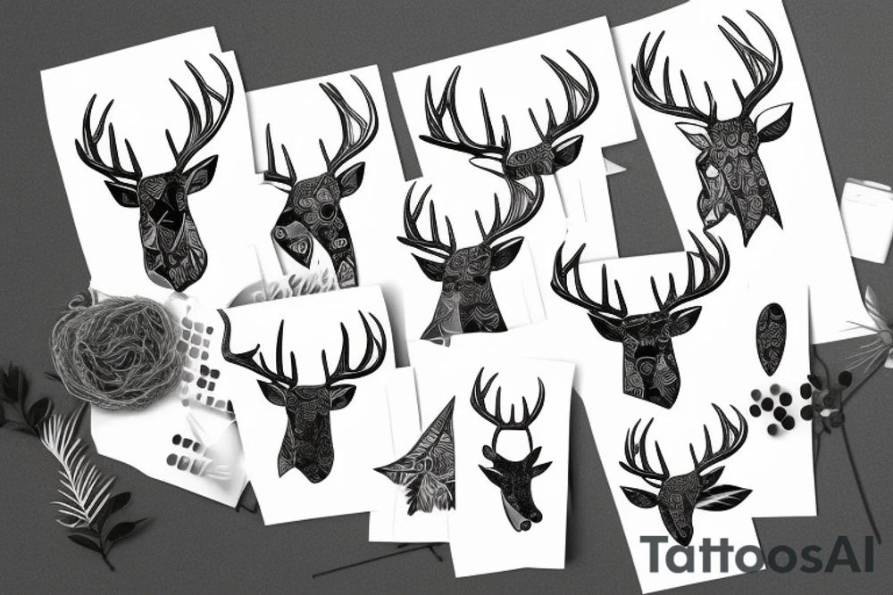 deer with large antlers on which leaves grow tattoo idea