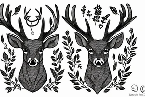 deer with large antlers on which leaves grow tattoo idea