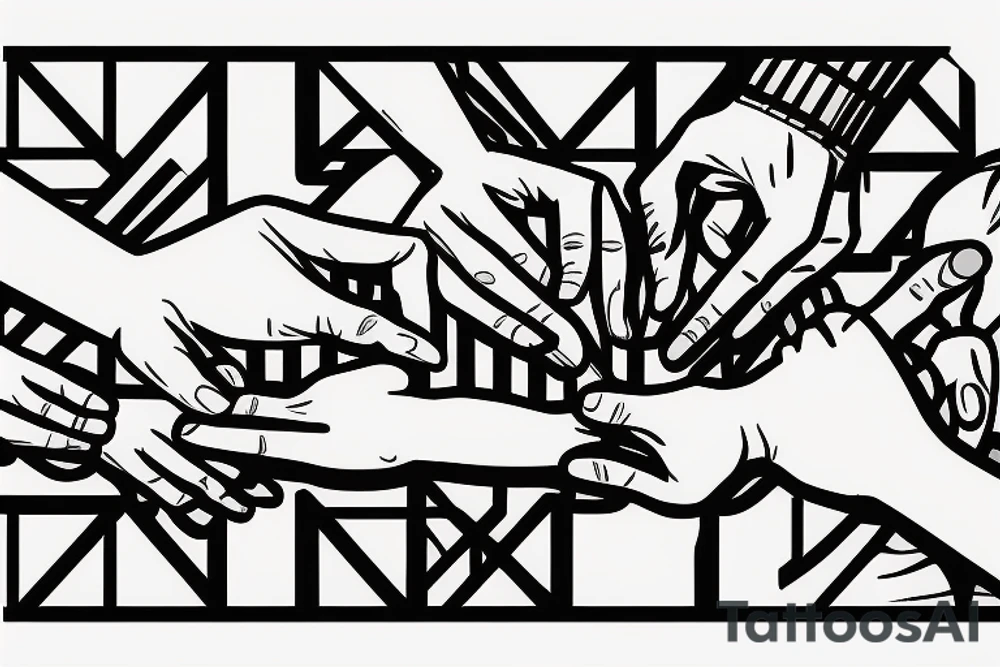 father giving hands with her baby daughter on his right and baby son on his left tattoo idea