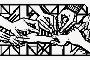 father giving hands with her baby daughter on his right and baby son on his left tattoo idea
