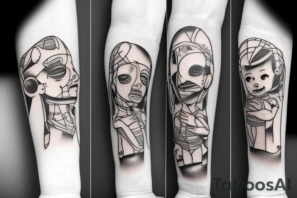 father giving hands with her baby daughter on his right and baby son on his left tattoo idea
