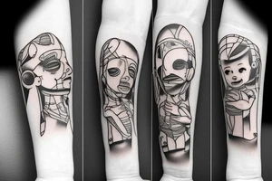 father giving hands with her baby daughter on his right and baby son on his left tattoo idea