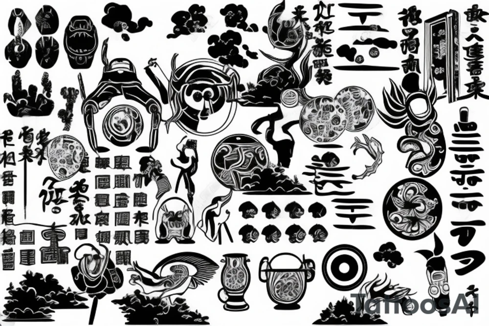 Minimalist tattoo depicting Japanese culture and future technology tattoo idea