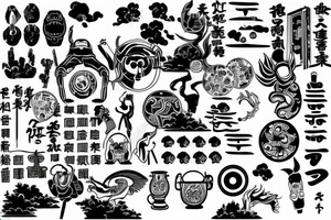 Minimalist tattoo depicting Japanese culture and future technology tattoo idea