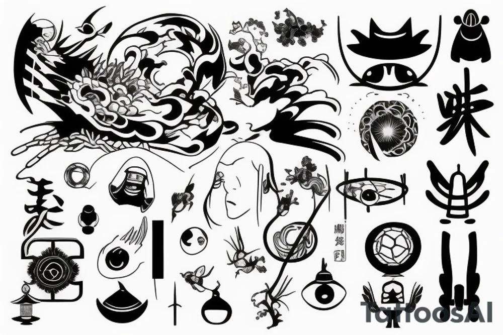 Minimalist tattoo depicting Japanese culture and future technology tattoo idea