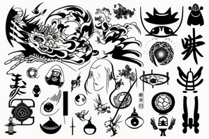 Minimalist tattoo depicting Japanese culture and future technology tattoo idea