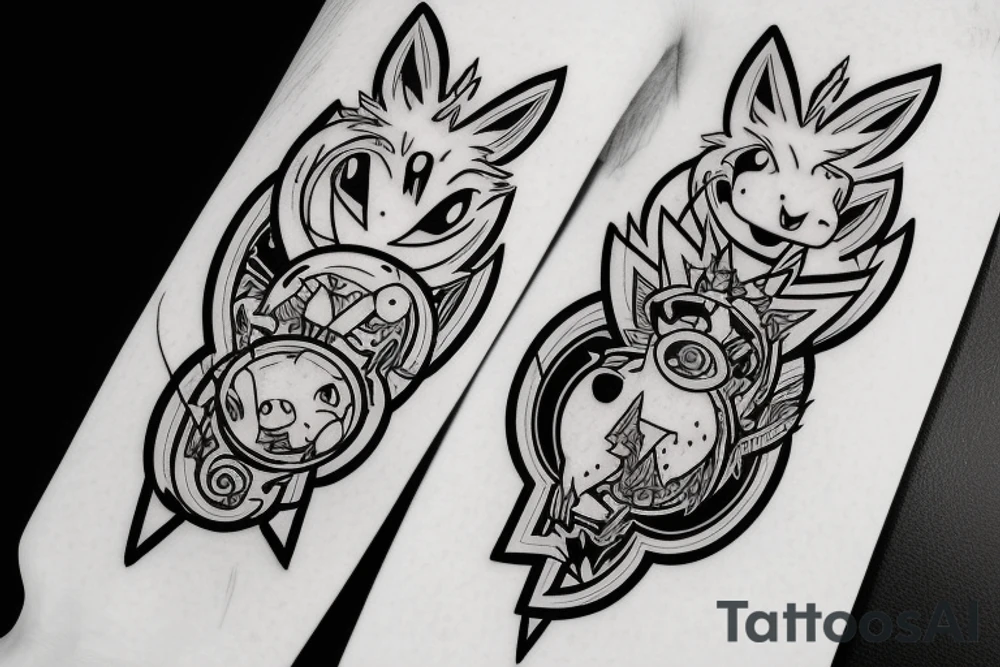 Sleve with pokemon, rap music and a Wolf tattoo idea