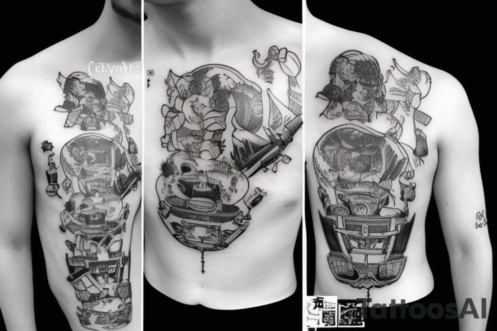 Italian gungster with some guns and farms tattoo idea