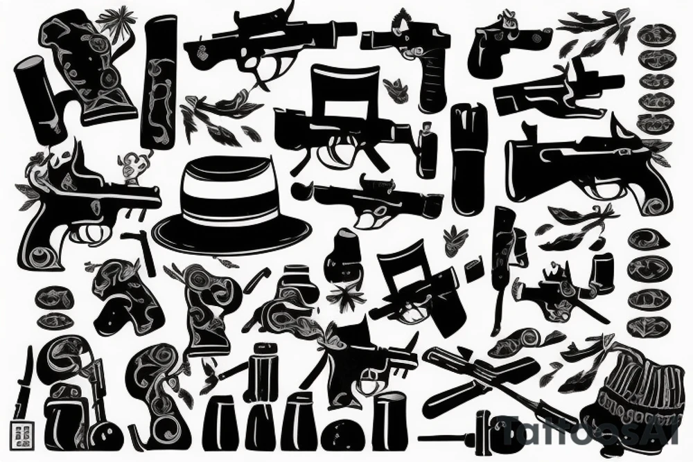 Italian gungster with some guns and farms tattoo idea