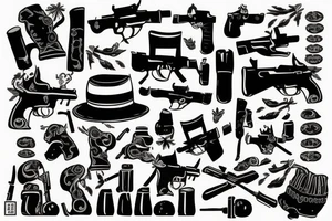 Italian gungster with some guns and farms tattoo idea