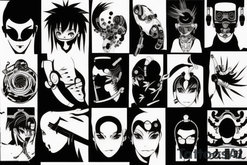 Japane cyberpunk minimal tattoo idea