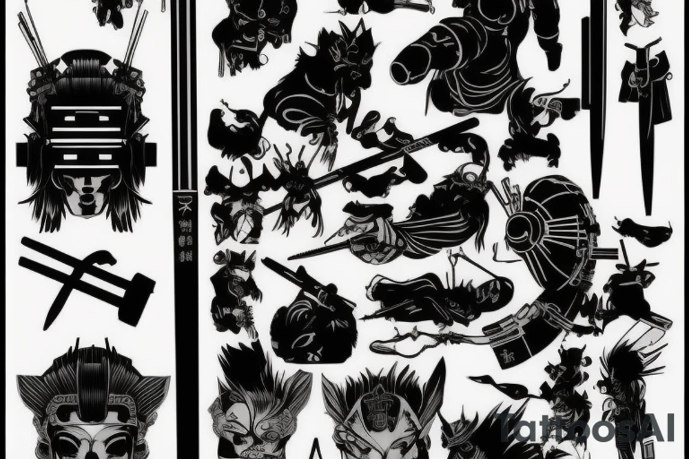 Japane cyberpunk minimal katana tattoo idea