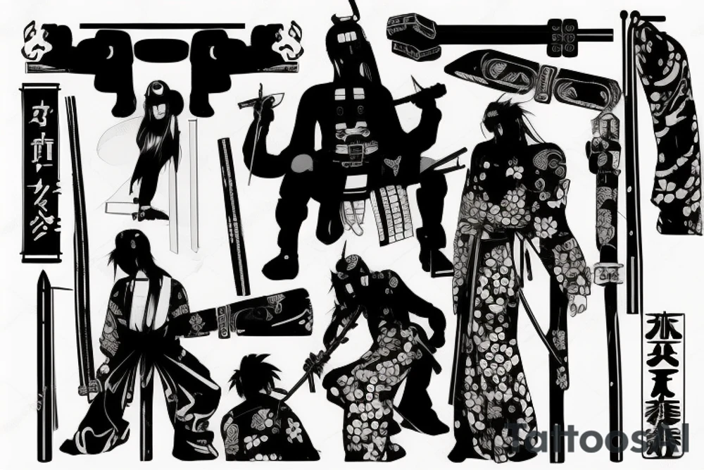 Japane cyberpunk minimal katana tattoo idea