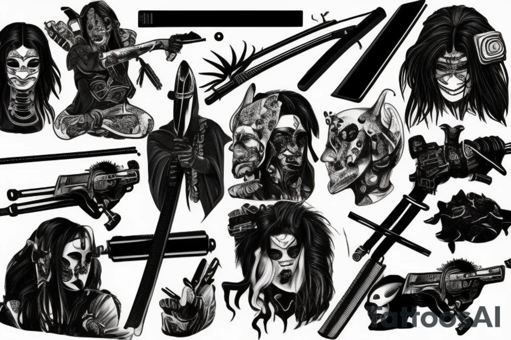 Cyberpunk katana slasher tattoo idea