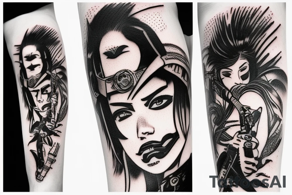 Cyberpunk katana ganger workline tattoo idea