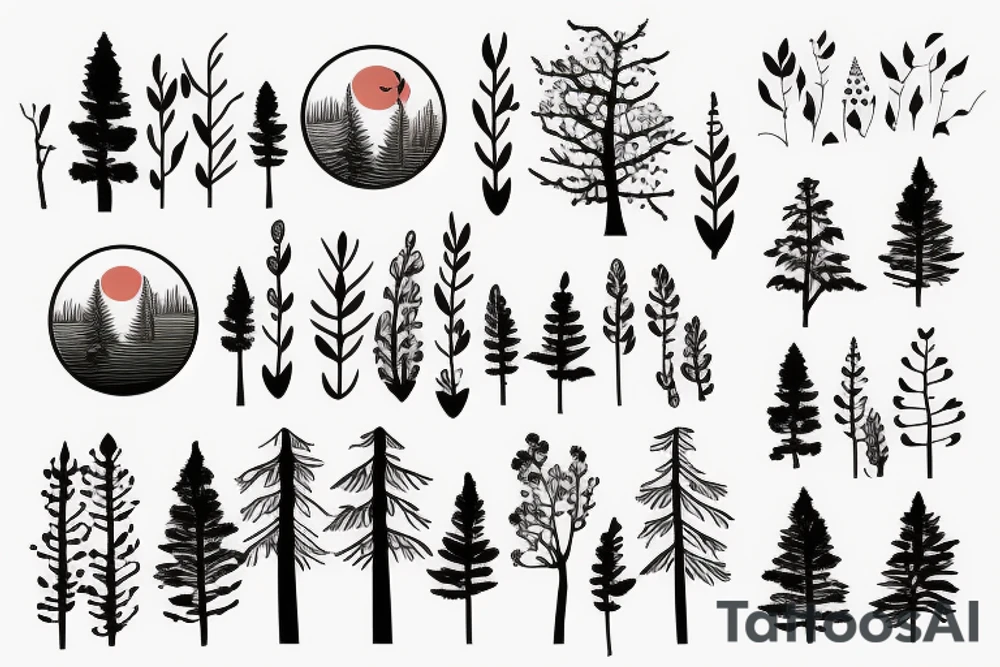 sunset in a forest tattoo idea