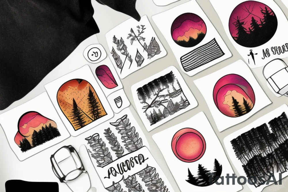 sunset in a forest tattoo idea