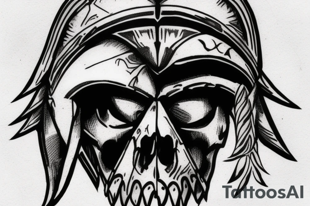 Spartan helmet half broken with skull tattoo idea