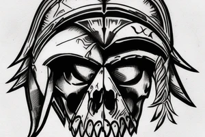 Spartan helmet half broken with skull tattoo idea