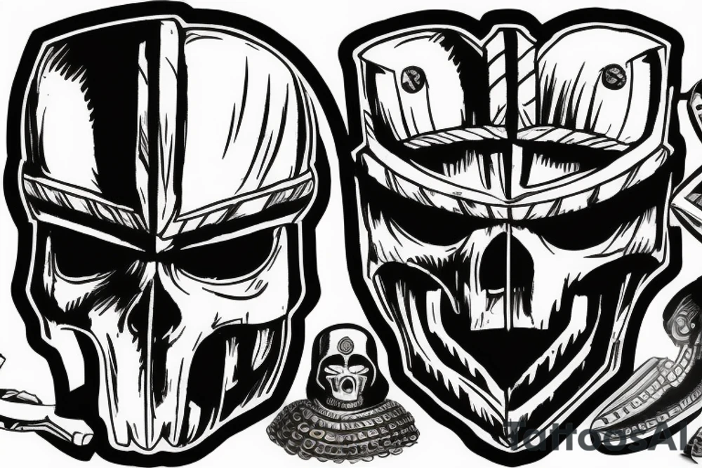 Spartan helmet half broken with skull tattoo idea