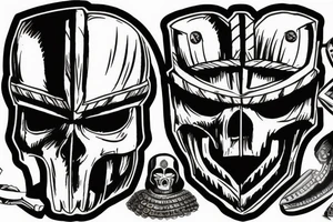 Spartan helmet half broken with skull tattoo idea