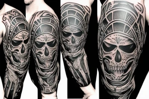 Spartan helmet half broken with skull tattoo idea