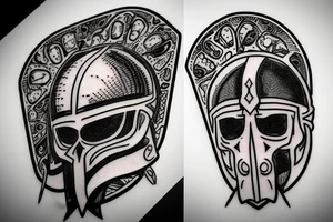 Spartan helmet half broken with skull tattoo idea