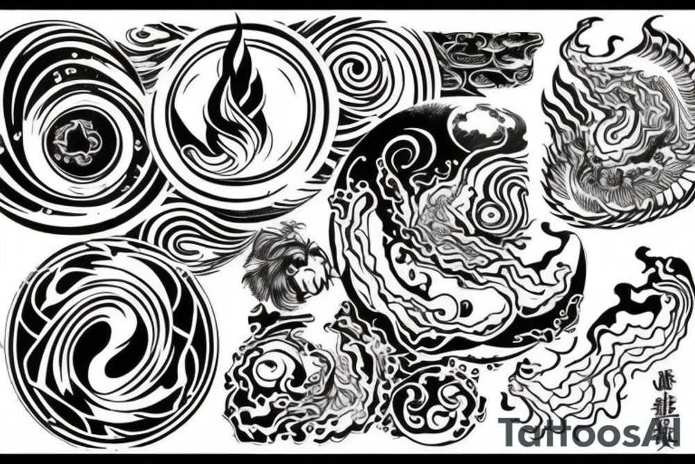 i want to get a tottoo on my back. ying and yang in the middle with signs of water, fire, warth and air tattoo idea