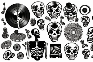 Skeleton holding vinyl record tattoo idea