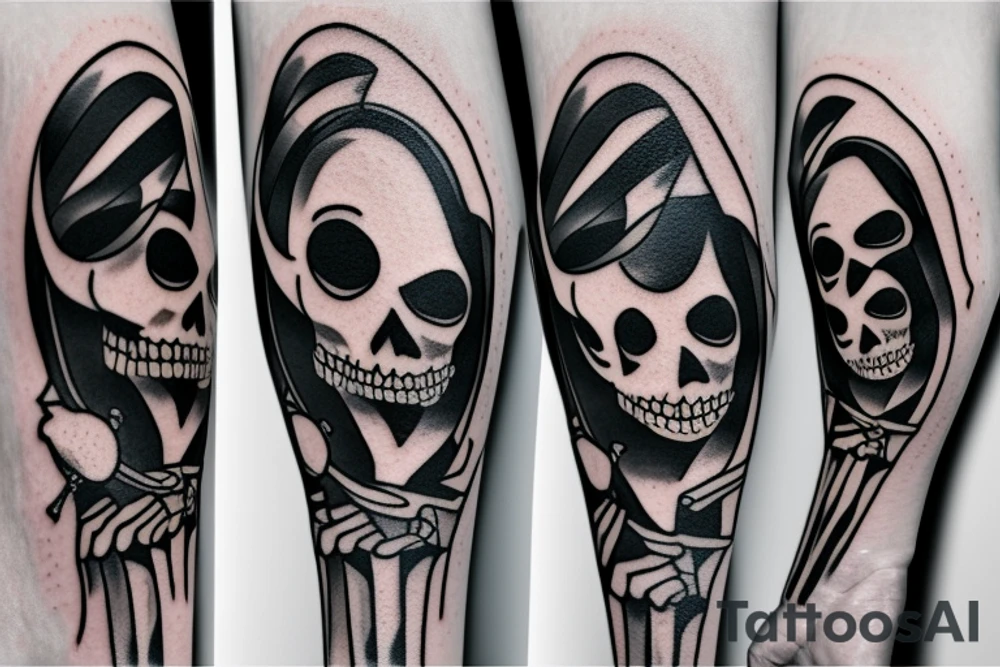 Skeleton with vinyl record in his hand tattoo idea