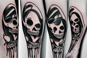 Skeleton with vinyl record in his hand tattoo idea