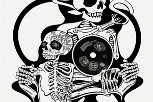 Skeleton with vinyl record in his hand tattoo idea