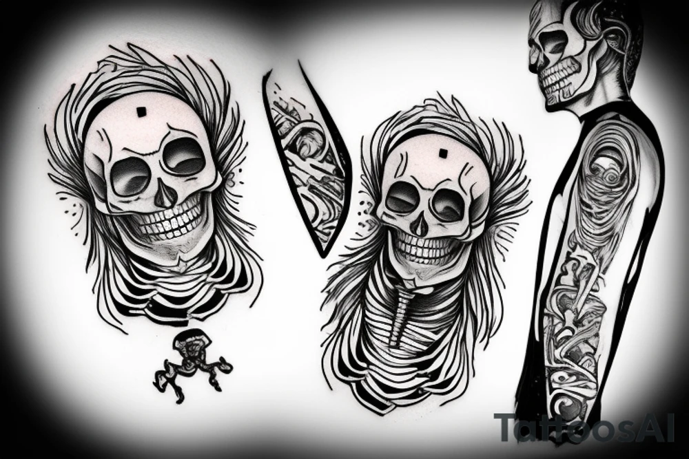Skeleton with vinyl record in his hand tattoo idea