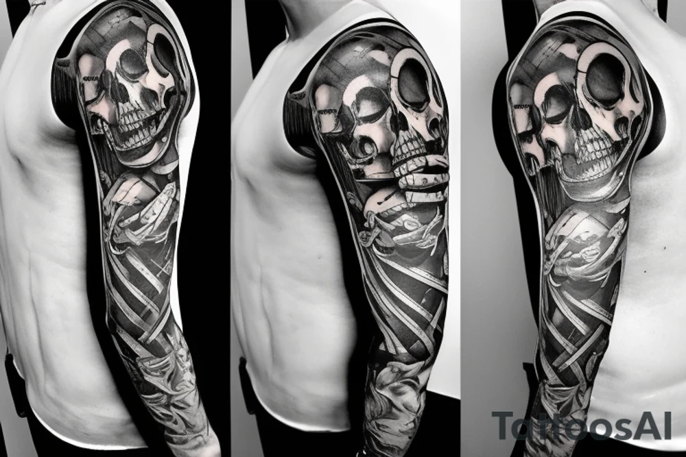 Skeleton with vinyl record in his hand tattoo idea