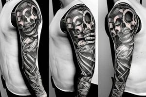 Skeleton with vinyl record in his hand tattoo idea
