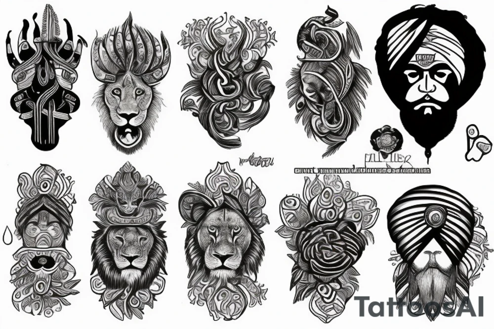 Lion, Khandha, Sikh, Hustle, Respect, Pisces tattoo idea