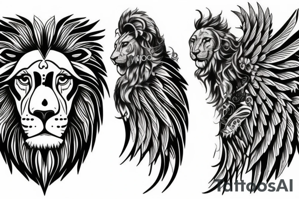 Respect, Lion, Wings Sleeve tattoo idea