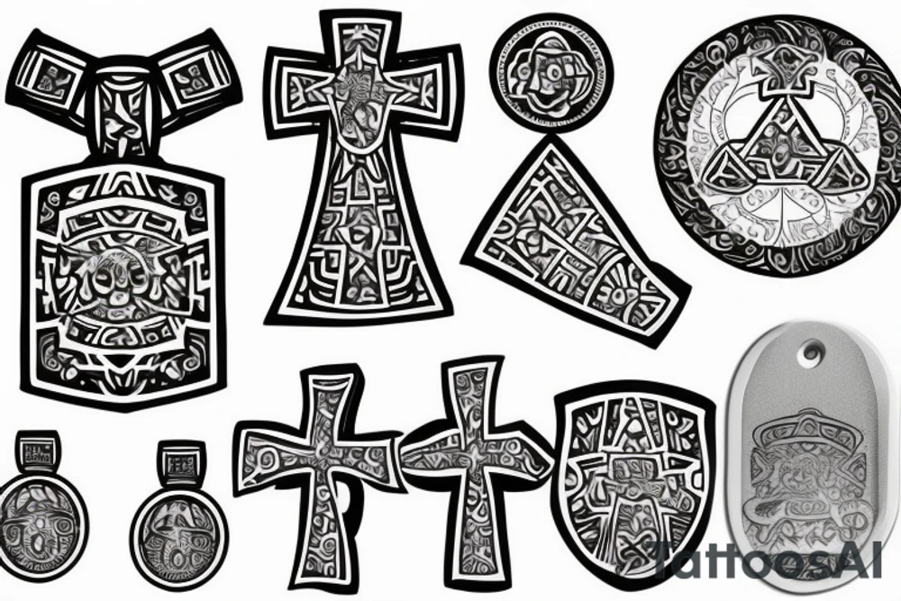Cross with dog tag tattoo idea