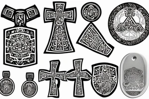 Cross with dog tag tattoo idea