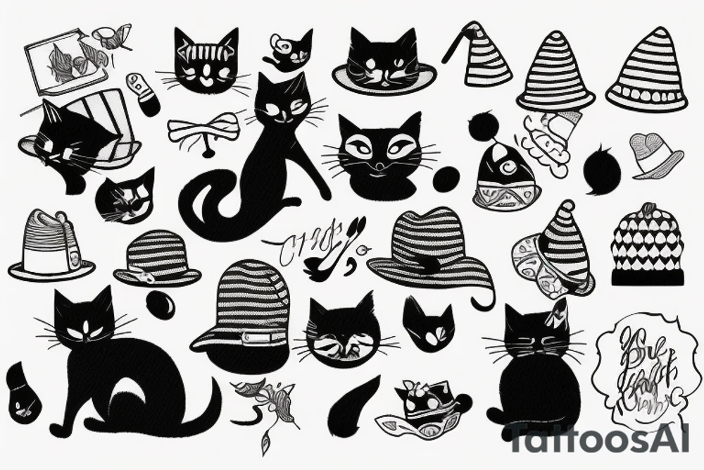 Black cat with funny hat and sweater tattoo idea