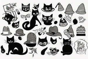 Black cat with funny hat and sweater tattoo idea