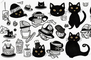 Black cat with funny hat and sweater tattoo idea