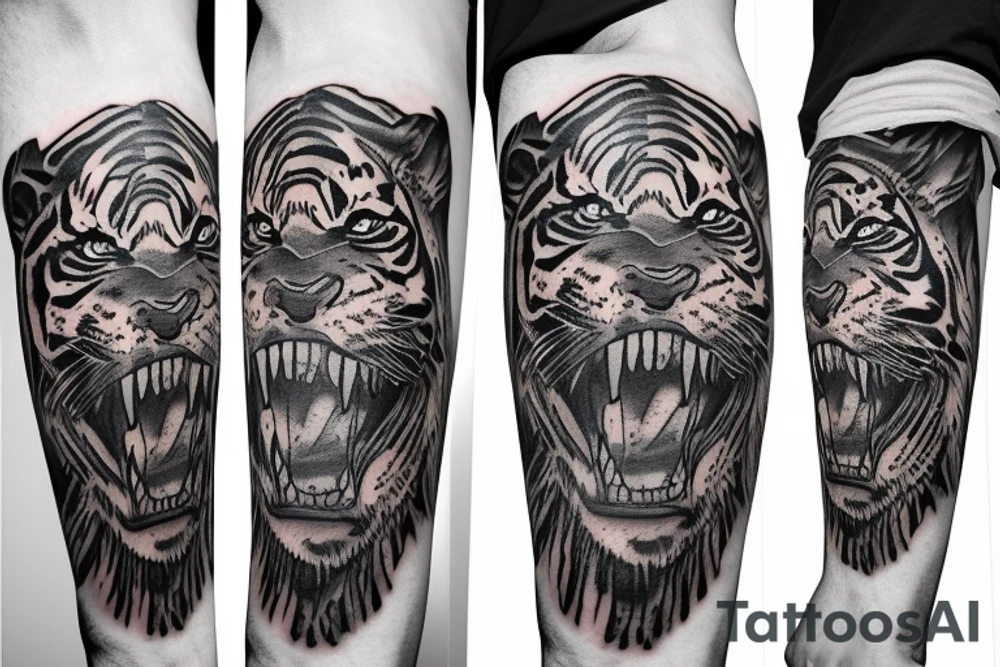 Deep tiger scratch mark with a monster looking through it tattoo idea