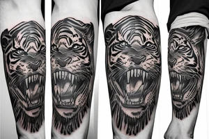 Deep tiger scratch mark with a monster looking through it tattoo idea