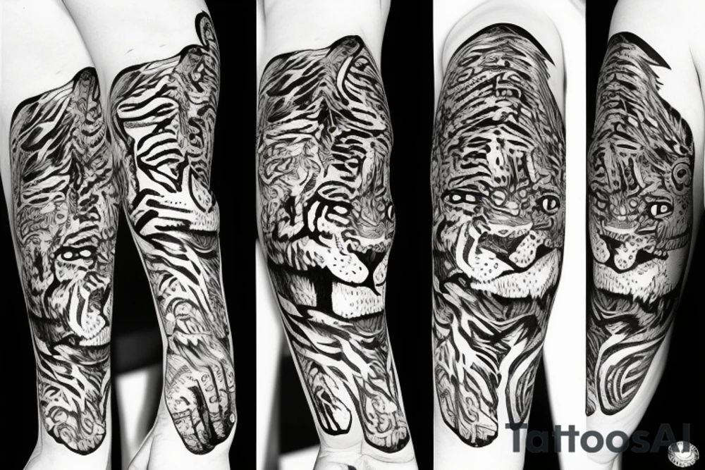 Deep tiger scratch mark with a monster looking through it tattoo idea