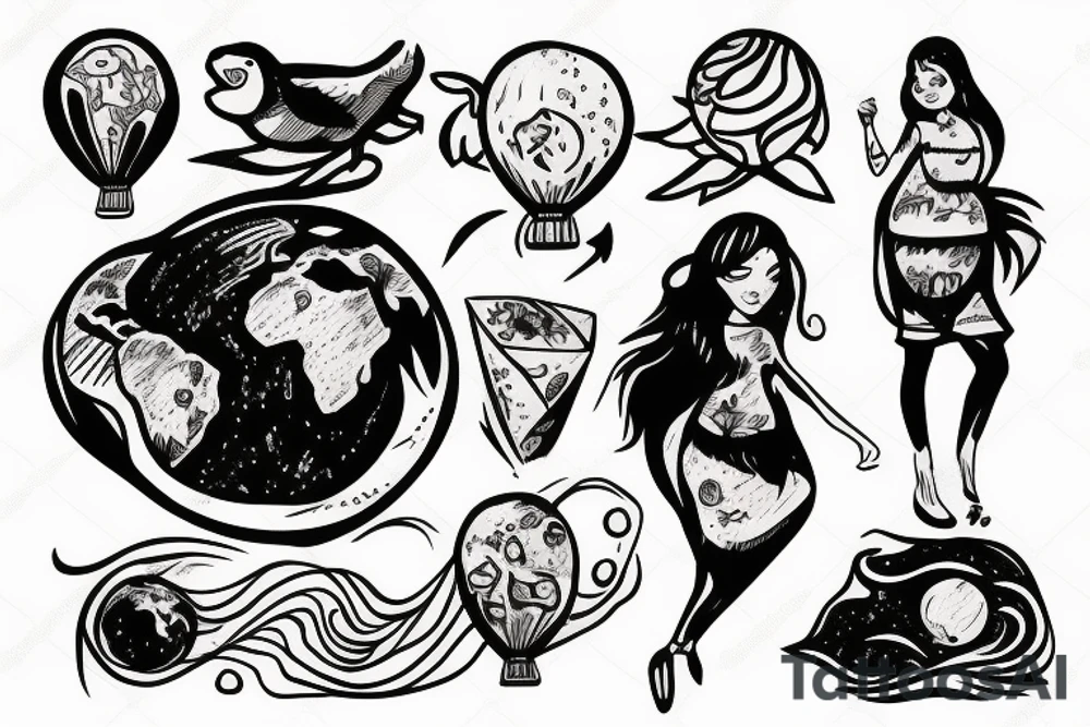 girl holding earth as a ballon tattoo idea