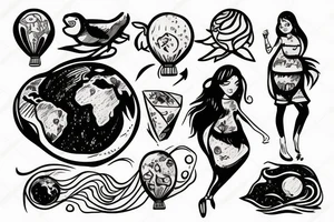 girl holding earth as a ballon tattoo idea